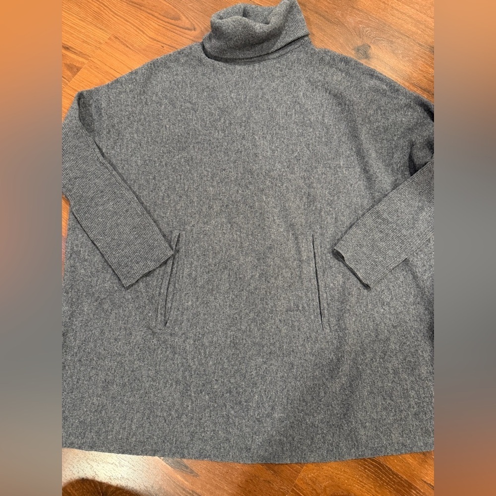 Garnet Hill Wool Cashmere Oversized Turtleneck Sweater Pocket Gray Size Small